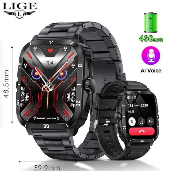 Lige Military Grade Rugged Bluetooth Calling Waterproof Smartwatch BW0696 - Image 2
