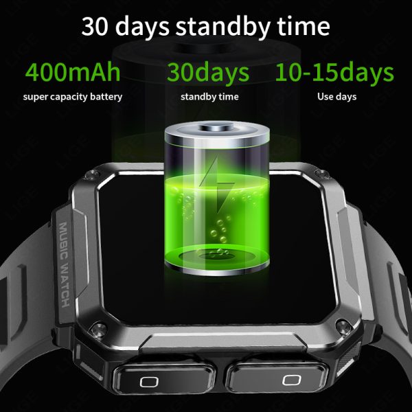 LIGE GPS 2-in-1 Bluetooth calling Blood Sugar TWS 4GB Multifunctional Waterproof Music Smartwatch with Earbuds - Image 3