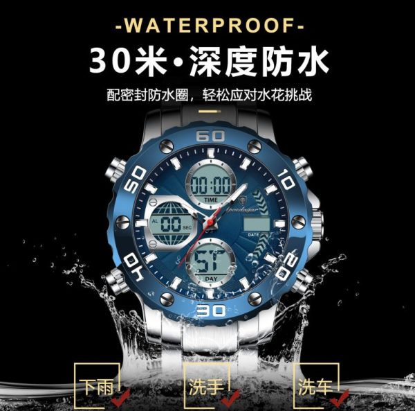 POEDAGAR Electronic Dual Time Display Digital Quartz Men LED Alarm Waterproof Watch - Image 3