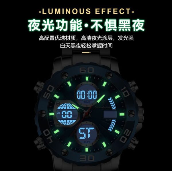 POEDAGAR Electronic Dual Time Display Digital Quartz Men LED Alarm Waterproof Watch - Image 4