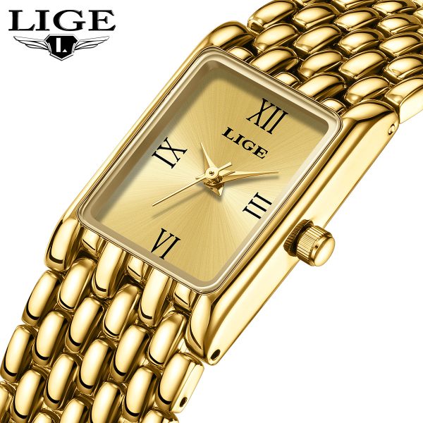 LIGE New Creative Elegant Design Square Watch for Women Fashion Luxury Waterproof Quartz Watch