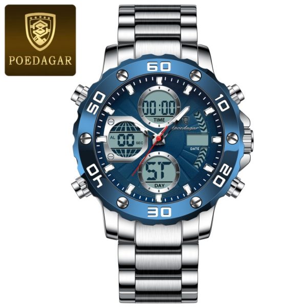 POEDAGAR Electronic Dual Time Display Digital Quartz Men LED Alarm Waterproof Watch - Image 2