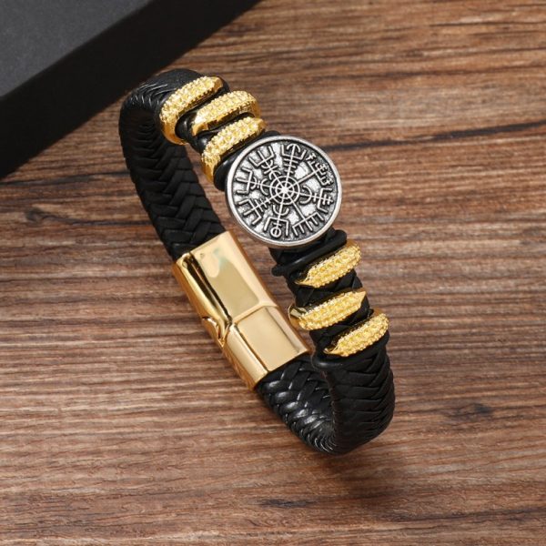 Vintage Viking Classic Breaded Leather Buckle Bracelet - Image 3