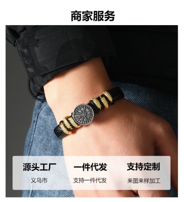Vintage Viking Classic Breaded Leather Buckle Bracelet - Image 4