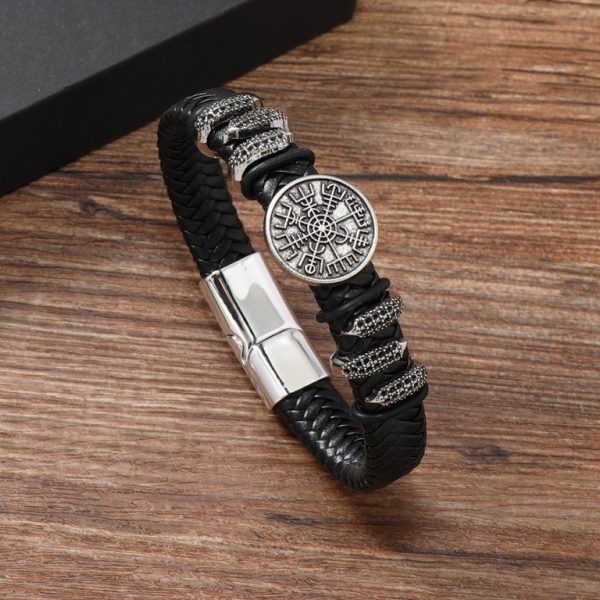 Vintage Viking Classic Breaded Leather Buckle Bracelet - Image 2