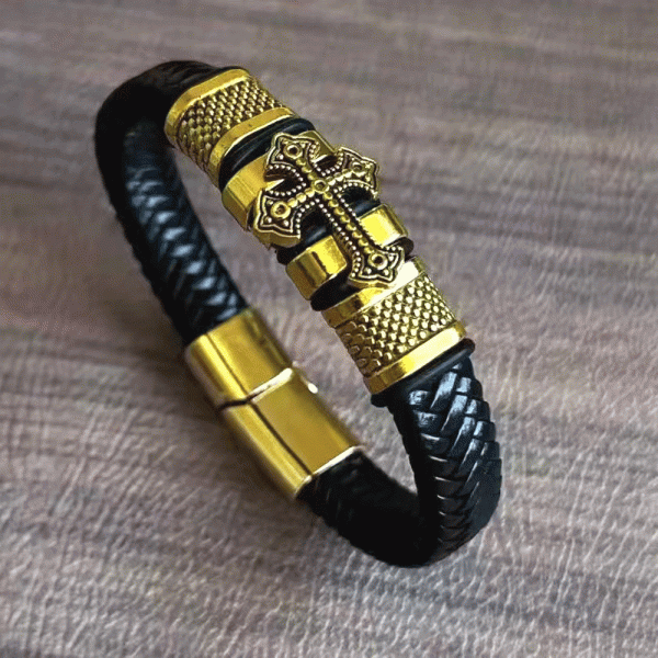 Retro Alloy Leather Cross Bracelet Silver - Image 4