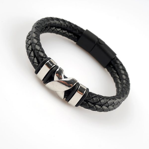 Beaded Leather Alloy X Bracelet - Image 4